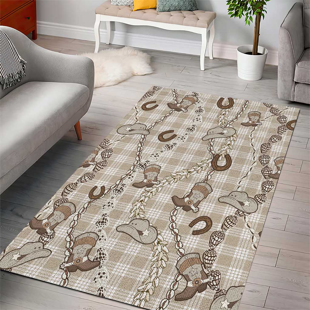 Hawaii Palaka Cowboy Area Rug Shell Maile Lei With Western Patterns - Polynesian Pride