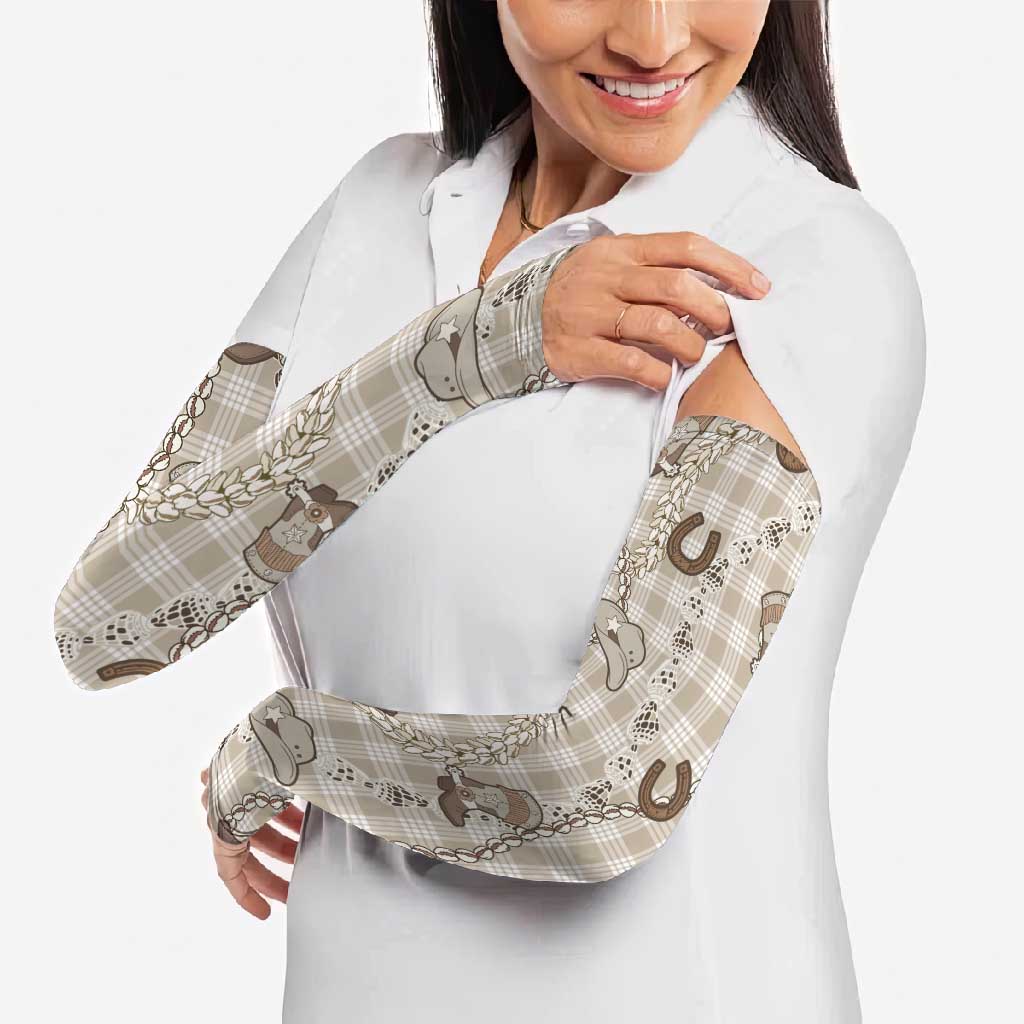 Hawaii Palaka Cowboy Arm Sleeves Shell Maile Lei With Western Patterns - Polynesian Pride