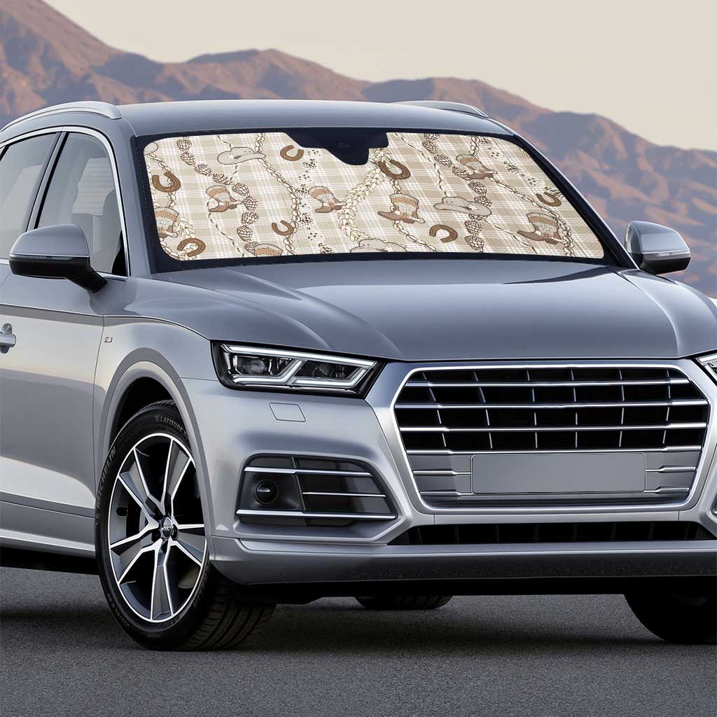 Hawaii Palaka Cowboy Auto Sun Shade Shell Maile Lei With Western Patterns - Polynesian Pride