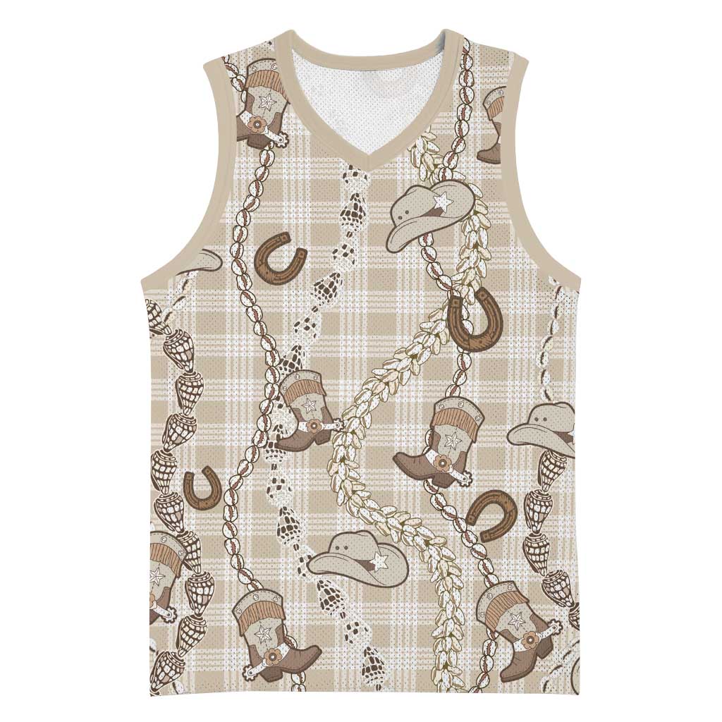 Hawaii Palaka Cowboy Basketball Jersey Shell Maile Lei With Western Patterns - Polynesian Pride