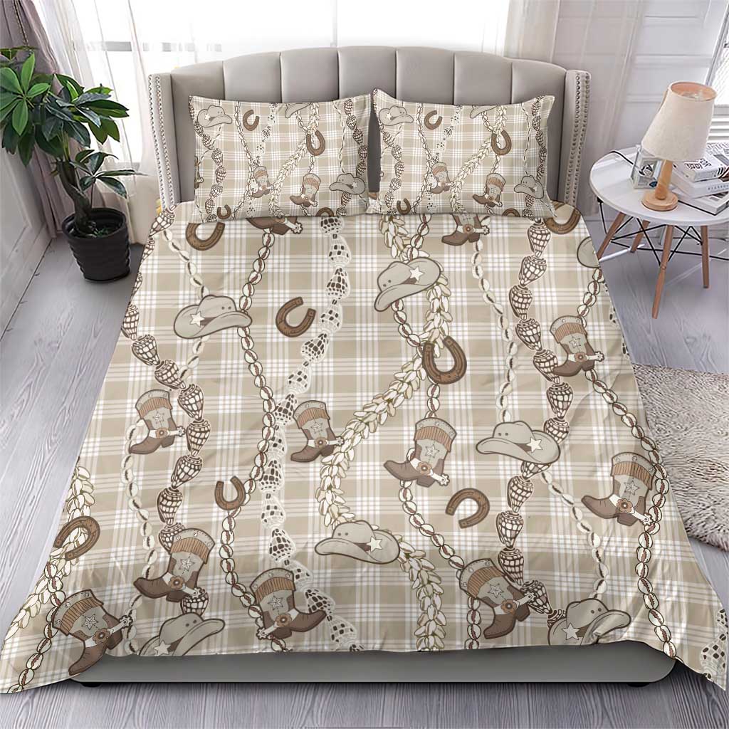 Hawaii Palaka Cowboy Bedding Set Shell Maile Lei With Western Patterns - Polynesian Pride