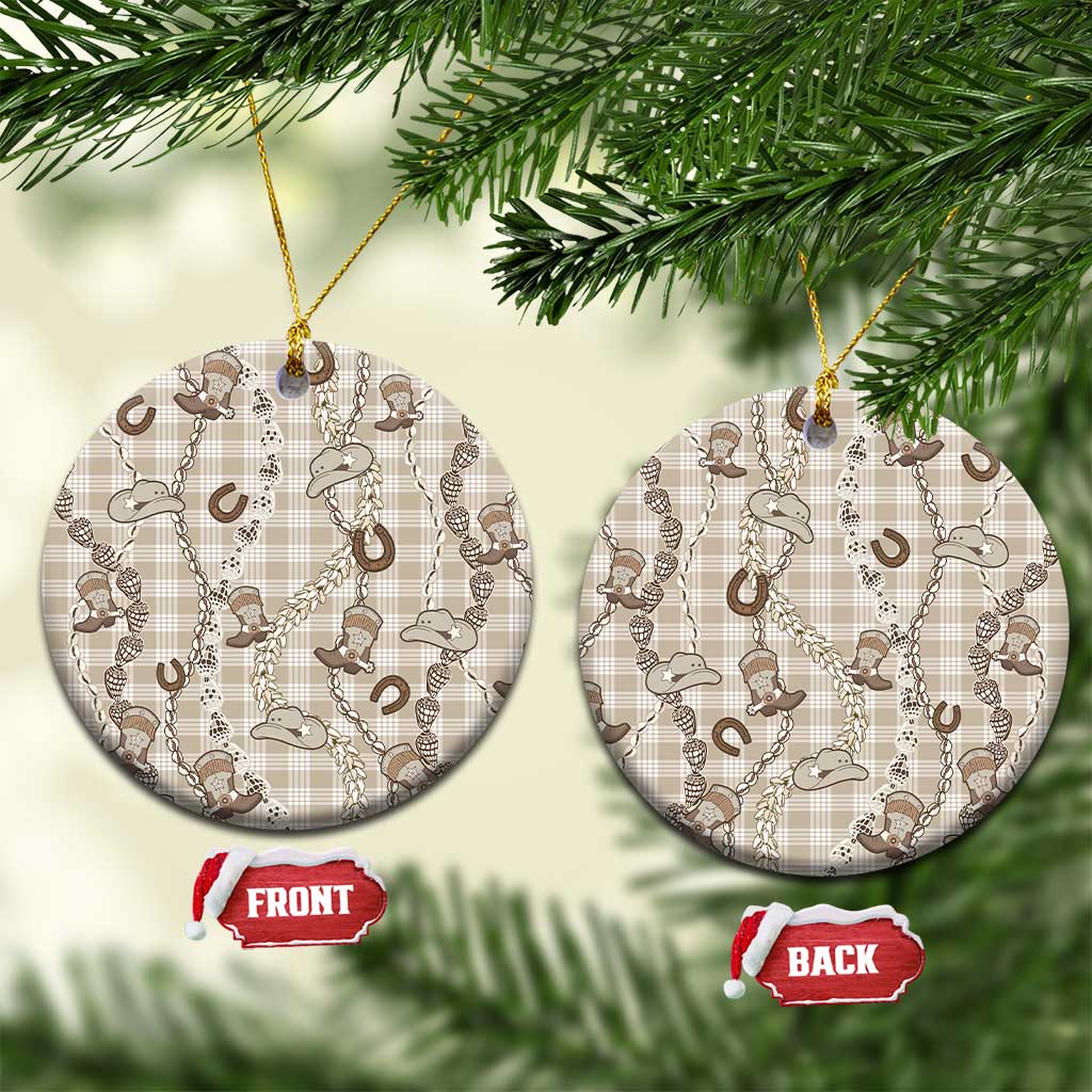 Hawaii Palaka Cowboy Ceramic Ornament Shell Maile Lei With Western Patterns - Polynesian Pride