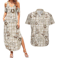 Hawaii Palaka Cowboy Couples Matching Summer Maxi Dress and Hawaiian Shirt Shell Maile Lei With Western Patterns - Polynesian Pride