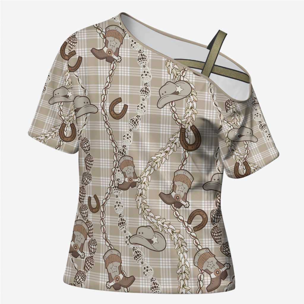Hawaii Palaka Cowboy Cross Shoulder Shirt Shell Maile Lei With Western Patterns - Polynesian Pride