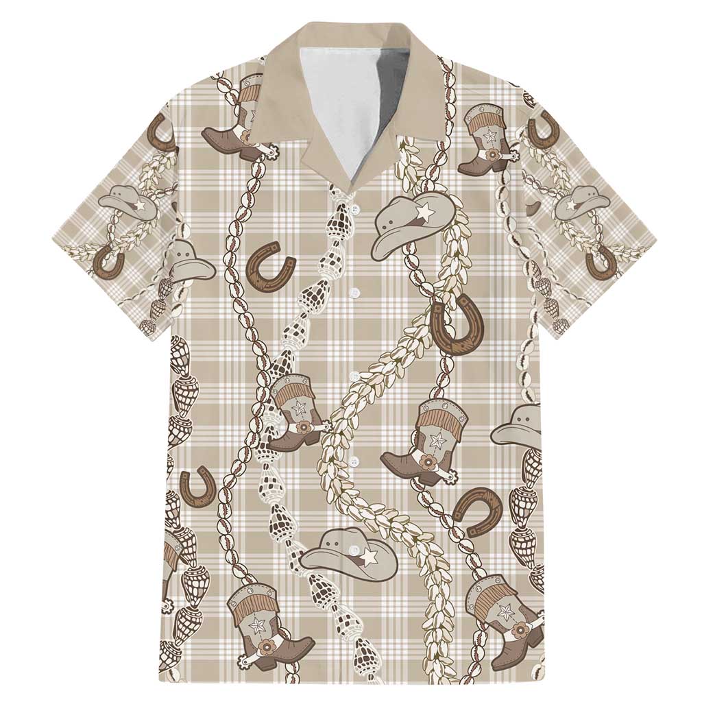 Hawaii Palaka Cowboy Family Matching Mermaid Dress and Hawaiian Shirt Shell Maile Lei With Western Patterns - Polynesian Pride