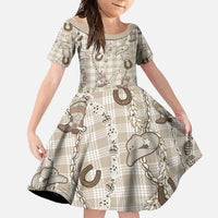 Hawaii Palaka Cowboy Family Matching Off Shoulder Maxi Dress and Hawaiian Shirt Shell Maile Lei With Western Patterns - Polynesian Pride