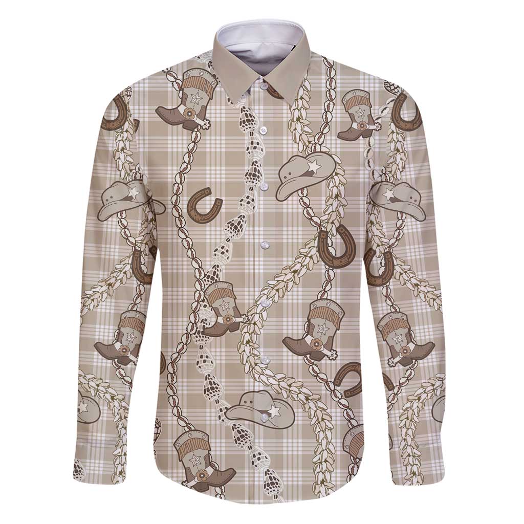 Hawaii Palaka Cowboy Family Matching Puletasi and Hawaiian Shirt Shell Maile Lei With Western Patterns - Polynesian Pride