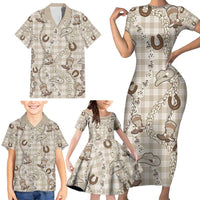 Hawaii Palaka Cowboy Family Matching Short Sleeve Bodycon Dress and Hawaiian Shirt Shell Maile Lei With Western Patterns - Polynesian Pride