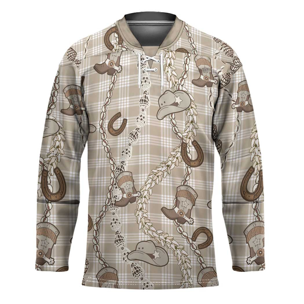 Hawaii Palaka Cowboy Hockey Jersey Shell Maile Lei With Western Patterns - Polynesian Pride