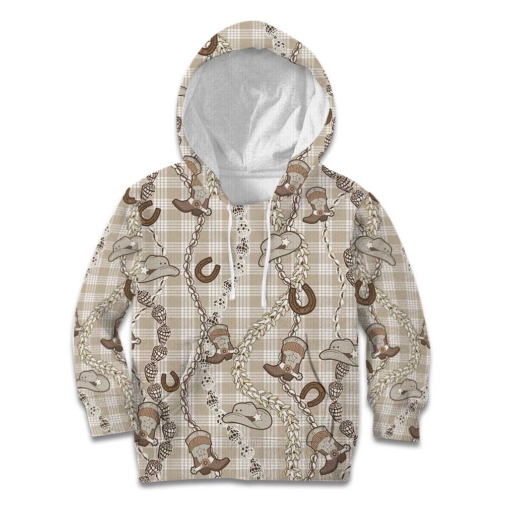 Hawaii Palaka Cowboy Kid Hoodie Shell Maile Lei With Western Patterns DT05 Hoodie Beige - Polynesian Pride