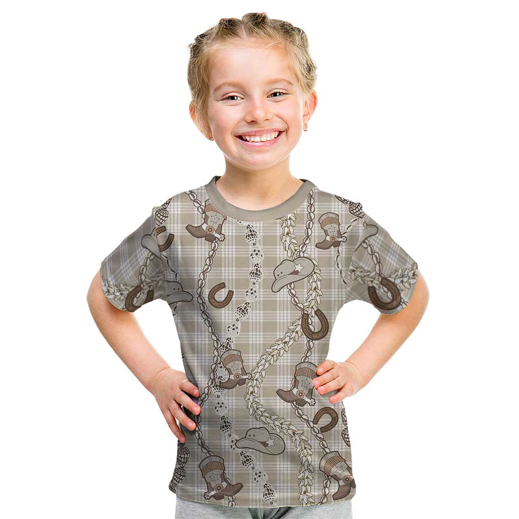 Hawaii Palaka Cowboy Kid T Shirt Shell Maile Lei With Western Patterns DT05 Beige - Polynesian Pride