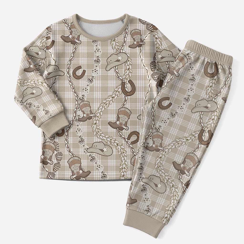 Hawaii Palaka Cowboy Christmas Pajama Set Shell Maile Lei With Western Patterns - Polynesian Pride