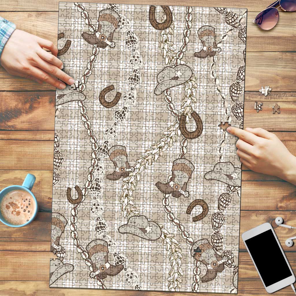Hawaii Palaka Cowboy Puzzle Shell Maile Lei With Western Patterns - Polynesian Pride