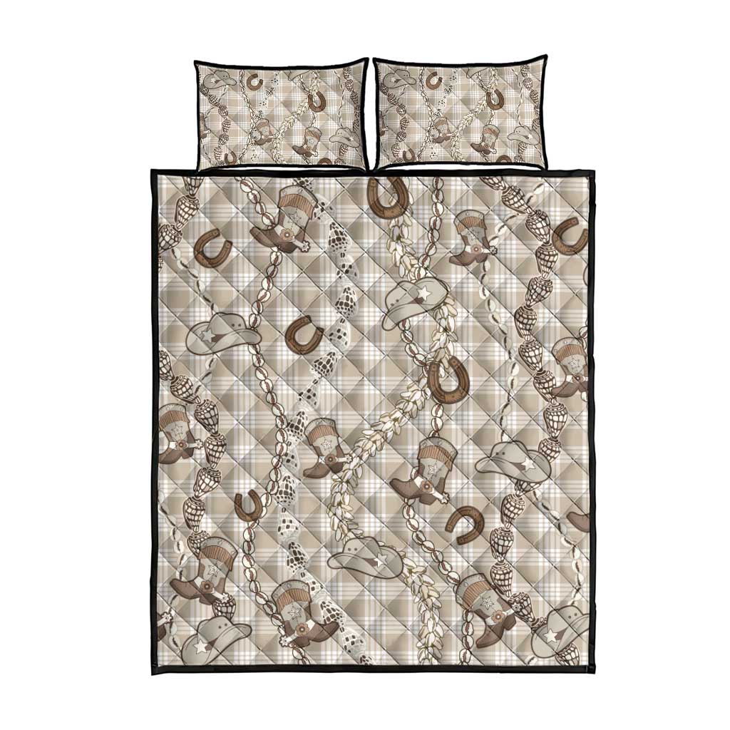 Hawaii Palaka Cowboy Quilt Bed Set Shell Maile Lei With Western Patterns - Polynesian Pride