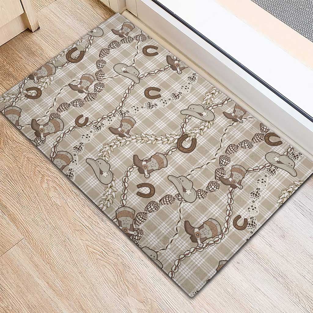 Hawaii Palaka Cowboy Rubber Doormat Shell Maile Lei With Western Patterns - Polynesian Pride