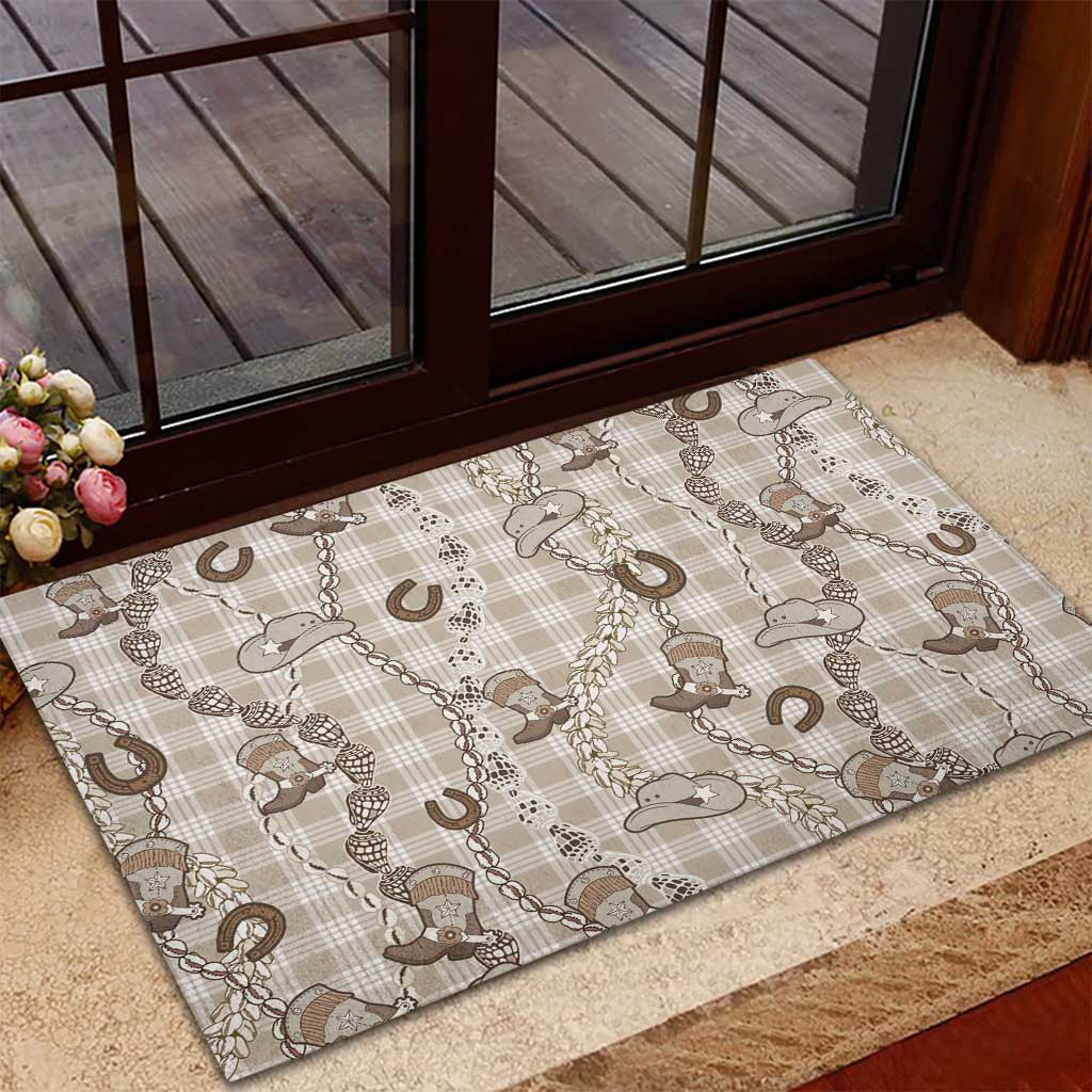 Hawaii Palaka Cowboy Rubber Doormat Shell Maile Lei With Western Patterns - Polynesian Pride