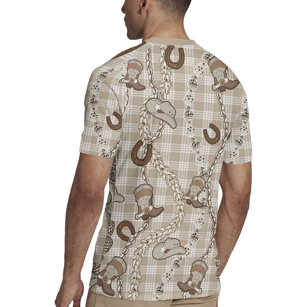 Hawaii Palaka Cowboy Rugby Jersey Shell Maile Lei With Western Patterns - Polynesian Pride