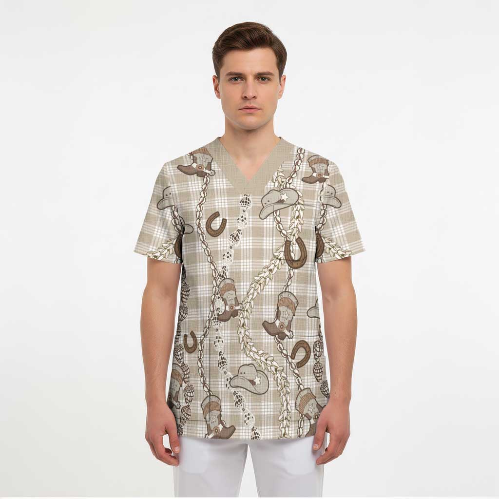 Hawaii Palaka Cowboy Scrub Top Shell Maile Lei With Western Patterns - Polynesian Pride