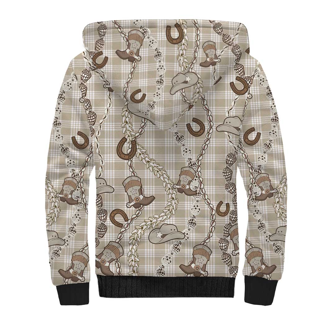 Hawaii Palaka Cowboy Sherpa Hoodie Shell Maile Lei With Western Patterns - Polynesian Pride