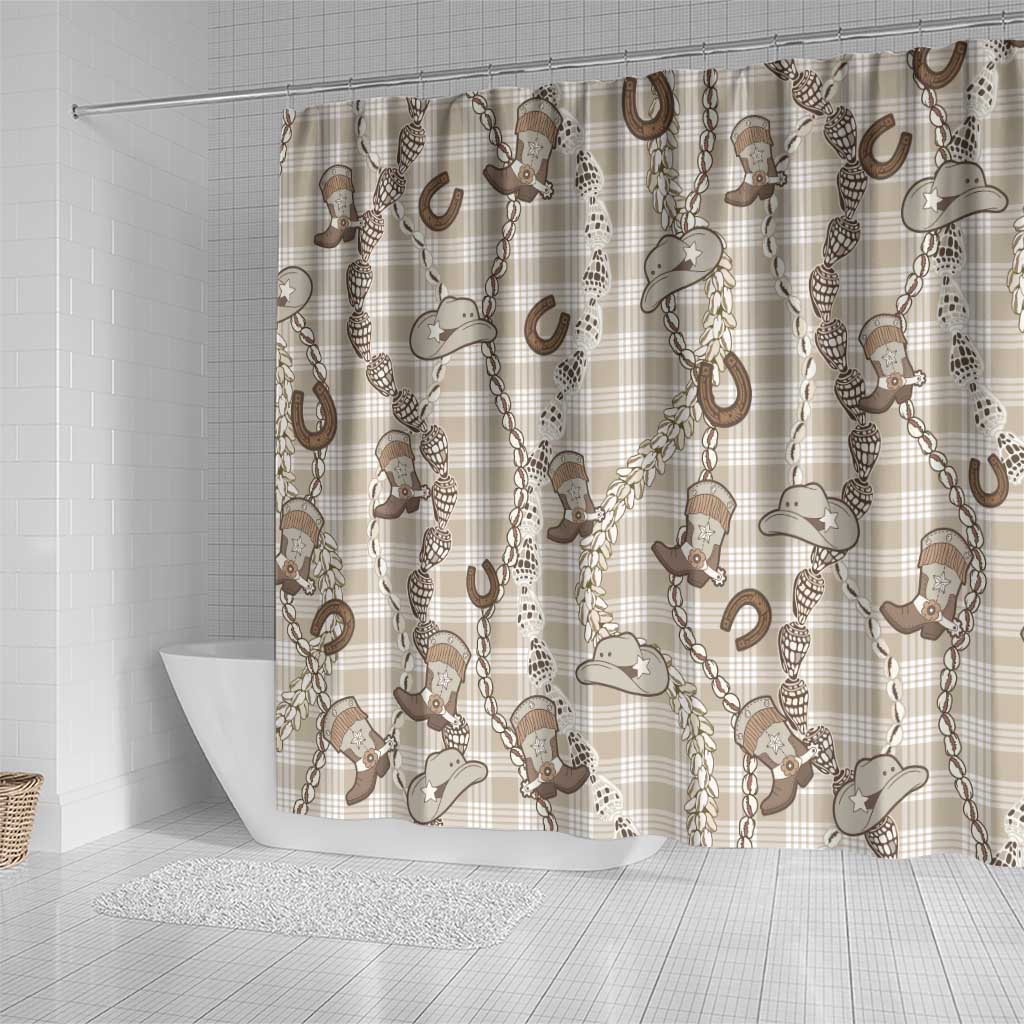 Hawaii Palaka Cowboy Shower Curtain Shell Maile Lei With Western Patterns - Polynesian Pride