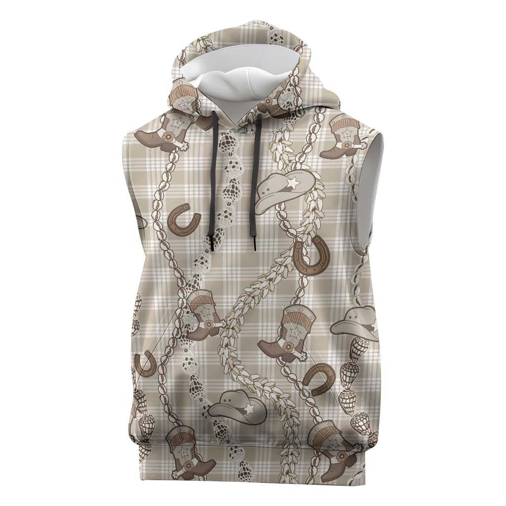 Hawaii Palaka Cowboy Sleeveless Hoodie Shell Maile Lei With Western Patterns - Polynesian Pride