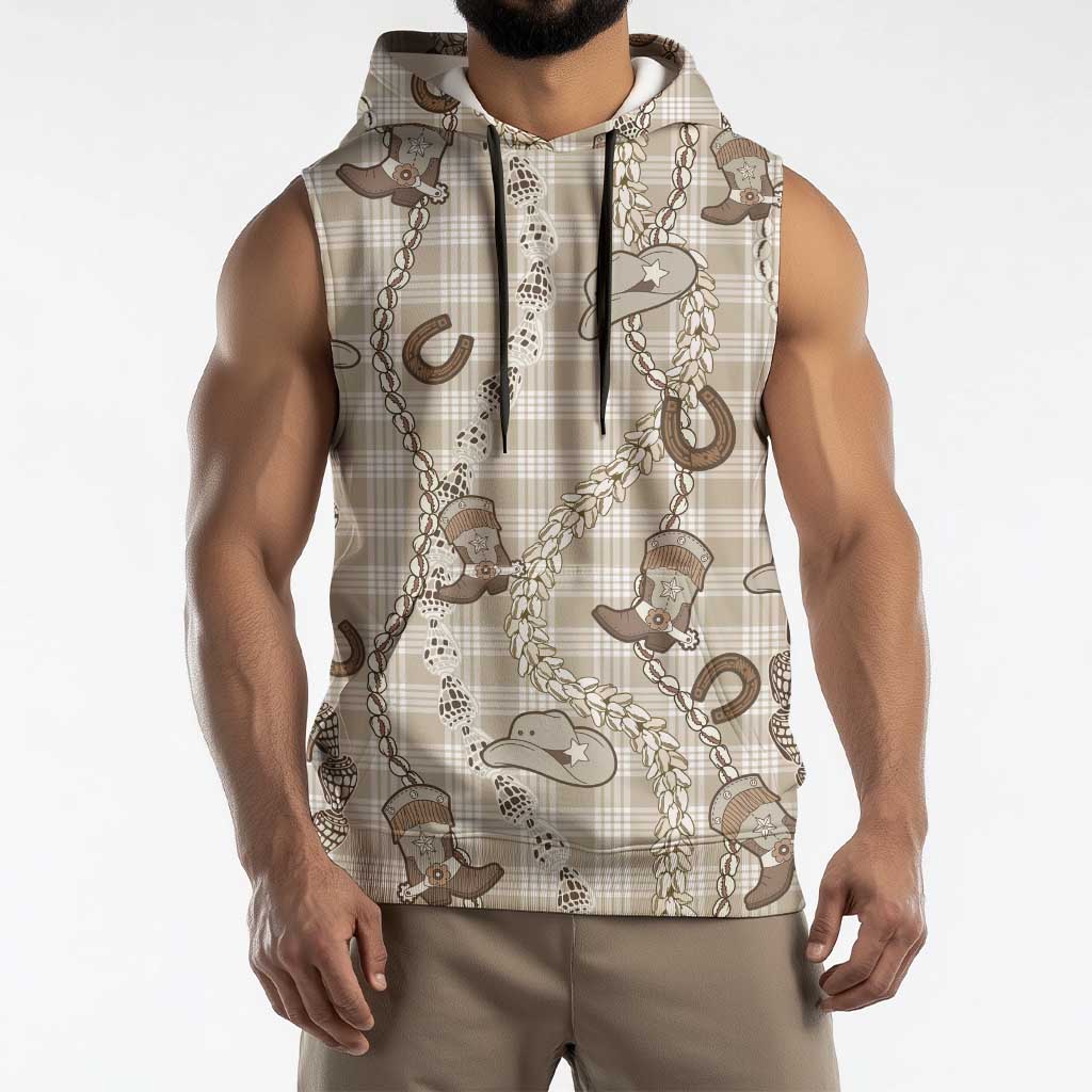 Hawaii Palaka Cowboy Sleeveless Hoodie Shell Maile Lei With Western Patterns - Polynesian Pride