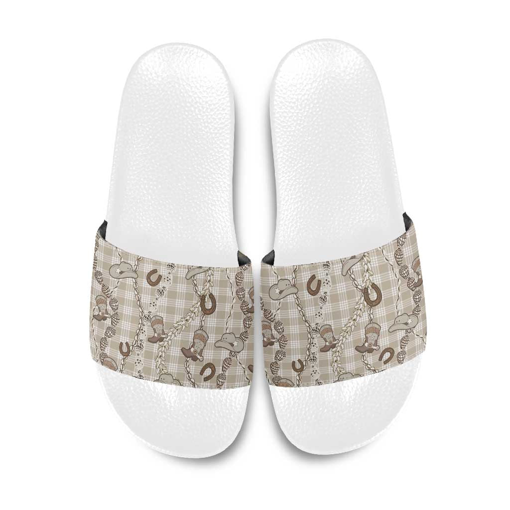 Hawaii Palaka Cowboy Slide Sandals Shell Maile Lei With Western Patterns - Polynesian Pride