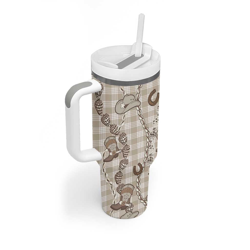 Hawaii Palaka Cowboy Tumbler With Handle Shell Maile Lei With Western Patterns - Polynesian Pride