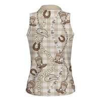 Hawaii Palaka Cowboy Women Sleeveless Polo Shirt Shell Maile Lei With Western Patterns - Polynesian Pride