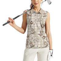 Hawaii Palaka Cowboy Women Sleeveless Polo Shirt Shell Maile Lei With Western Patterns - Polynesian Pride