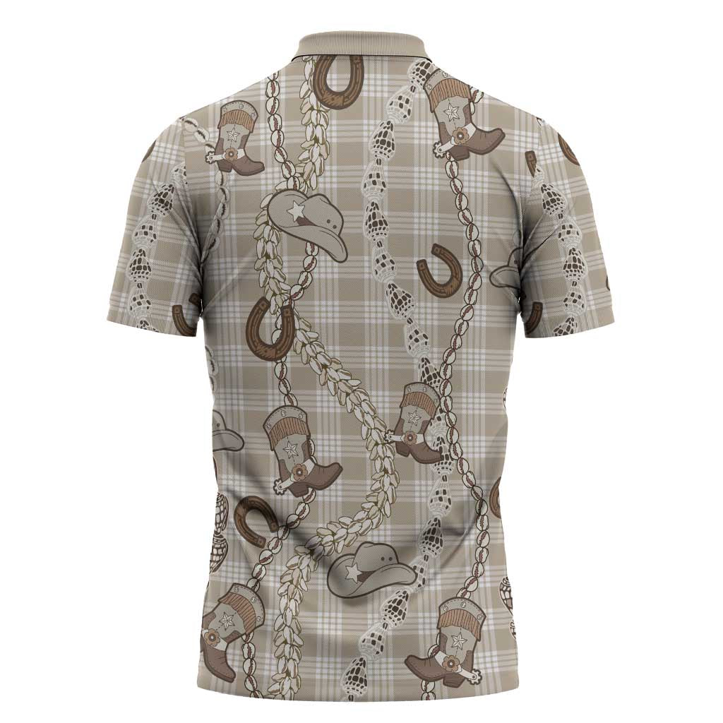 Hawaii Palaka Cowboy Zipper Polo Shirt Shell Maile Lei With Western Patterns - Polynesian Pride