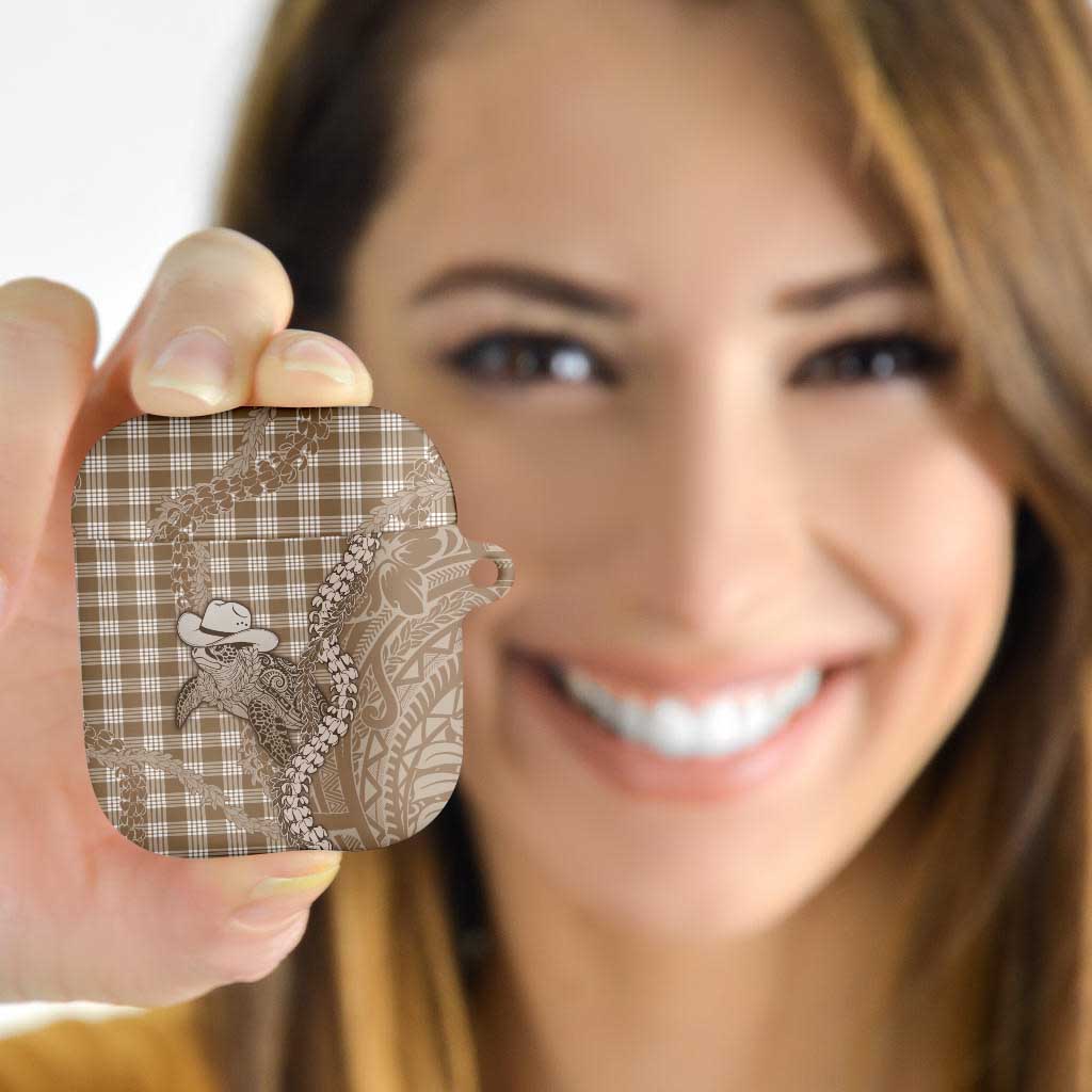 Beige Hawaii Palaka Cowboy Turtle AirPods Case Hawaiian Paniolo Puakenikeni Maile Lei - Polynesian Pride