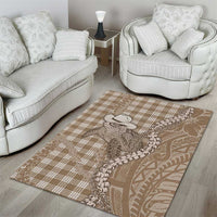 Beige Hawaii Palaka Cowboy Turtle Area Rug Hawaiian Paniolo Puakenikeni Maile Lei - Polynesian Pride