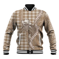Beige Hawaii Palaka Cowboy Turtle Baseball Jacket Hawaiian Paniolo Puakenikeni Maile Lei - Polynesian Pride