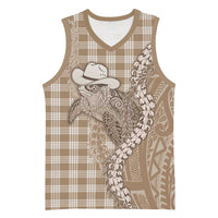 Beige Hawaii Palaka Cowboy Turtle Basketball Jersey Hawaiian Paniolo Puakenikeni Maile Lei - Polynesian Pride