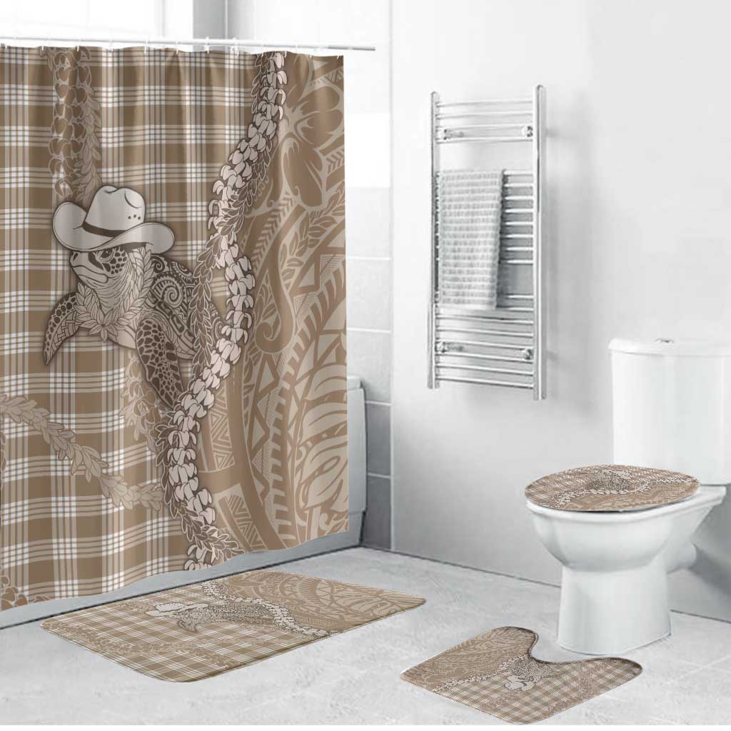Beige Hawaii Palaka Cowboy Turtle Bathroom Set Hawaiian Paniolo Puakenikeni Maile Lei - Polynesian Pride