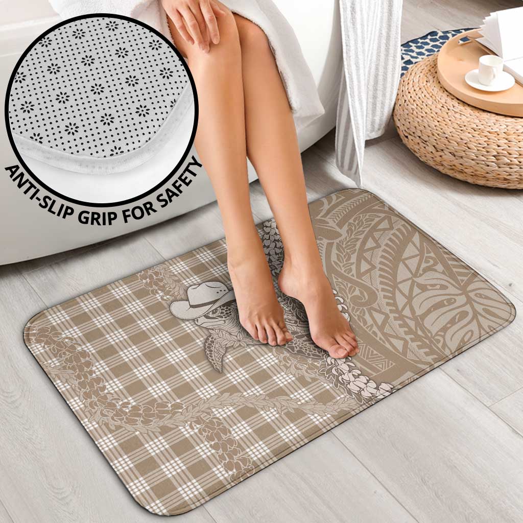 Beige Hawaii Palaka Cowboy Turtle Bathroom Set Hawaiian Paniolo Puakenikeni Maile Lei - Polynesian Pride