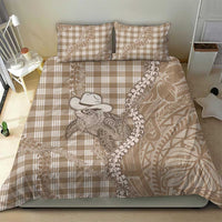 Beige Hawaii Palaka Cowboy Turtle Bedding Set Hawaiian Paniolo Puakenikeni Maile Lei - Polynesian Pride