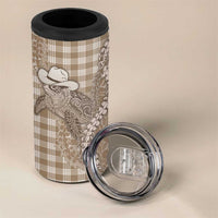 Beige Hawaii Palaka Cowboy Turtle 4 in 1 Can Cooler Tumbler Hawaiian Paniolo Puakenikeni Maile Lei - Polynesian Pride
