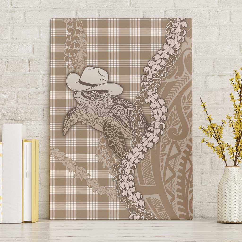 Beige Hawaii Palaka Cowboy Turtle Canvas Wall Art Hawaiian Paniolo Puakenikeni Maile Lei - Polynesian Pride