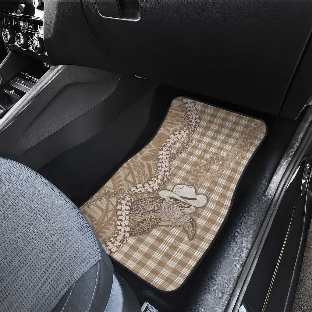 Beige Hawaii Palaka Cowboy Turtle Car Mats Hawaiian Paniolo Puakenikeni Maile Lei - Polynesian Pride