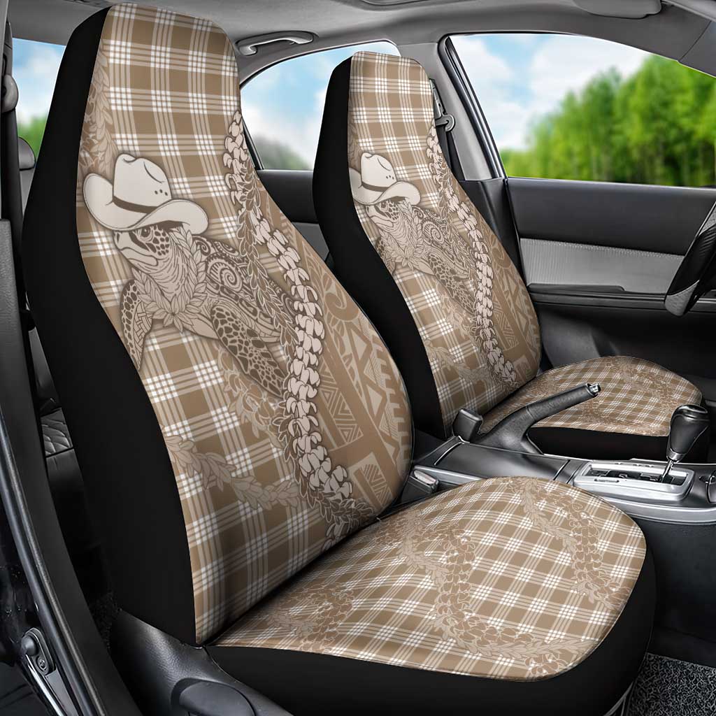 Beige Hawaii Palaka Cowboy Turtle Car Seat Cover Hawaiian Paniolo Puakenikeni Maile Lei - Polynesian Pride