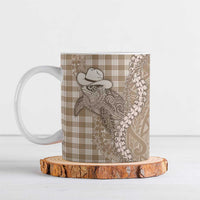 Beige Hawaii Palaka Cowboy Turtle Ceramic Mug Hawaiian Paniolo Puakenikeni Maile Lei - Polynesian Pride