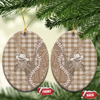 Beige Hawaii Palaka Cowboy Turtle Ceramic Ornament Hawaiian Paniolo Puakenikeni Maile Lei - Polynesian Pride