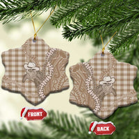 Beige Hawaii Palaka Cowboy Turtle Ceramic Ornament Hawaiian Paniolo Puakenikeni Maile Lei - Polynesian Pride