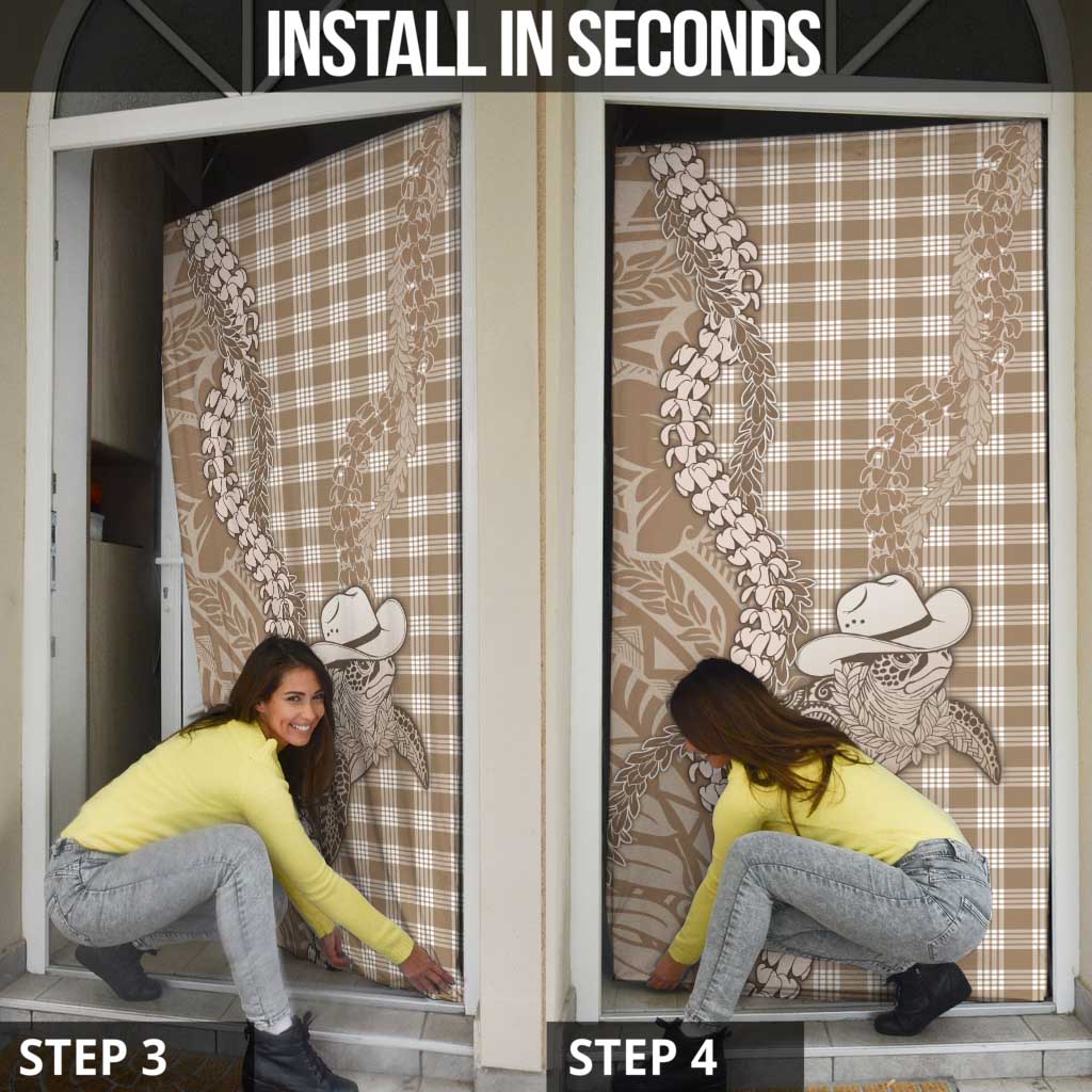 Beige Hawaii Palaka Cowboy Turtle Door Cover Hawaiian Paniolo Puakenikeni Maile Lei - Polynesian Pride