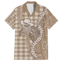 Beige Hawaii Palaka Cowboy Turtle Family Matching Off The Shoulder Long Sleeve Dress and Hawaiian Shirt Hawaiian Paniolo Puakenikeni Maile Lei - Polynesian Pride