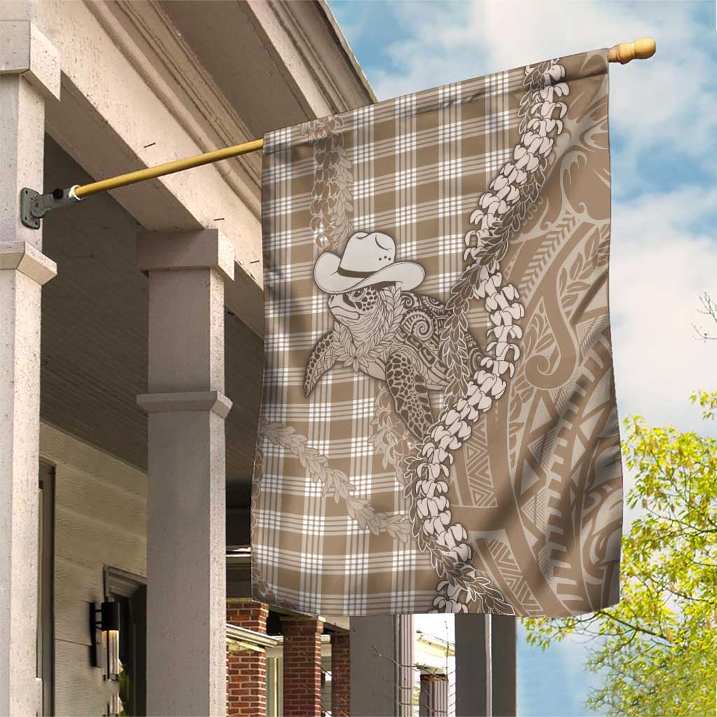 Beige Hawaii Palaka Cowboy Turtle Garden Flag Hawaiian Paniolo Puakenikeni Maile Lei - Polynesian Pride