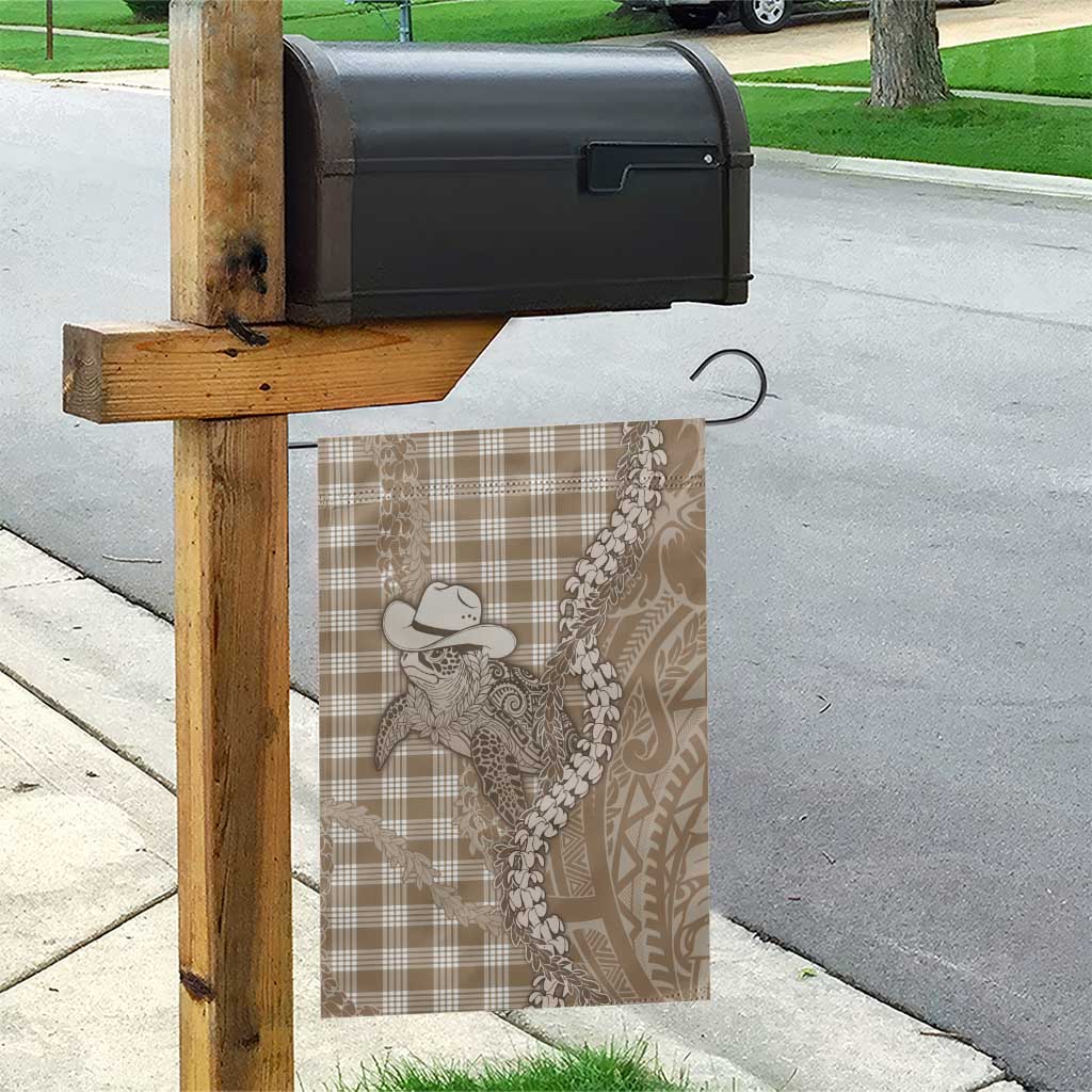 Beige Hawaii Palaka Cowboy Turtle Garden Flag Hawaiian Paniolo Puakenikeni Maile Lei - Polynesian Pride