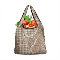 Beige Hawaii Palaka Cowboy Turtle Grocery Bag Hawaiian Paniolo Puakenikeni Maile Lei - Polynesian Pride